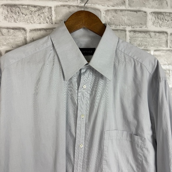 CANALI Made in Italy Solid Light Blue Long Sleeve Button Up Dress Shirt Men 17.5 - Picture 1 of 9